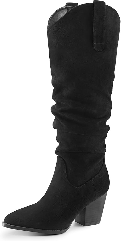 mysoft Women's Cowboy Knee-High Boots Pointed Toe Mid Chunky Heel Pull On Slouchy Boots with Zipp... | Amazon (US)