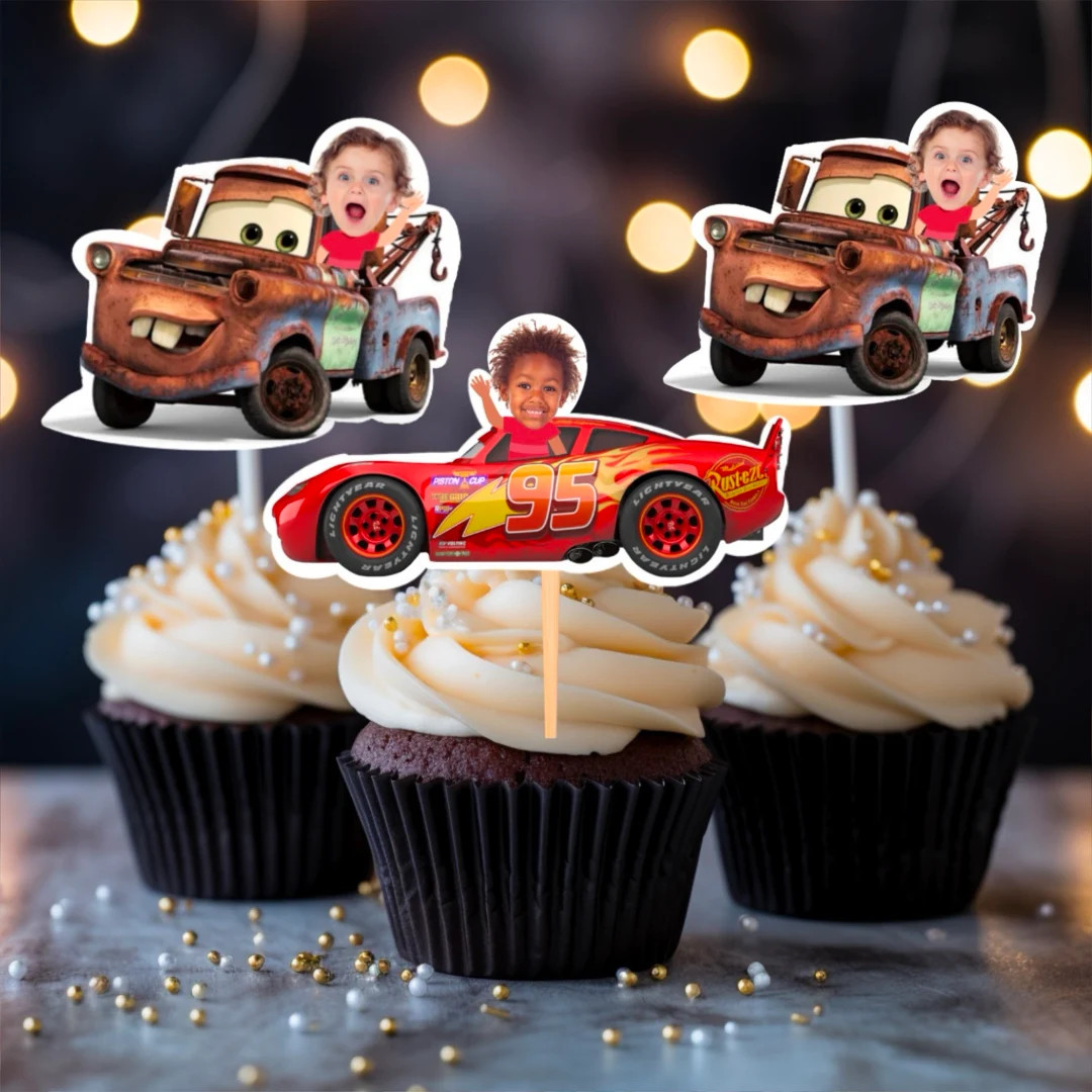 Lighting Mcqueen or Mater Cupcake Toppers, Cars Cupcake Toppers, Cupcake Toppers With Photo, Cars... | Etsy (US)