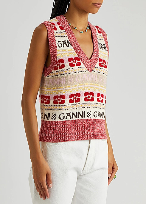 Striped logo-intarsia wool-blend vest | Harvey Nichols (Global)