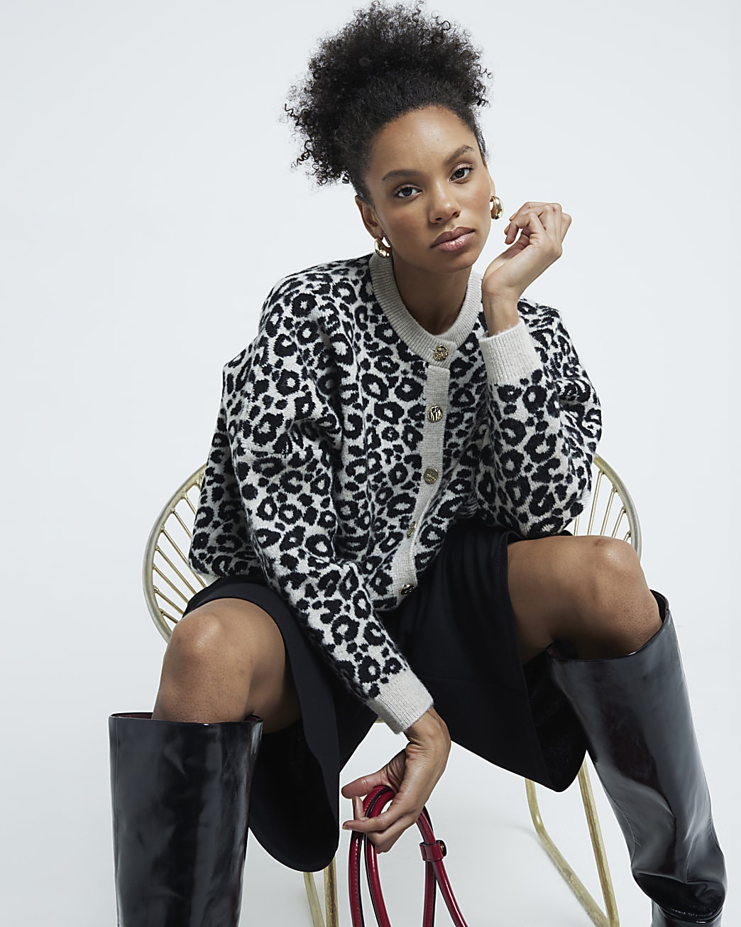 River Island Womens Cream Long Sleeve Leopard Print Cardigan | River Island (UK & IE)