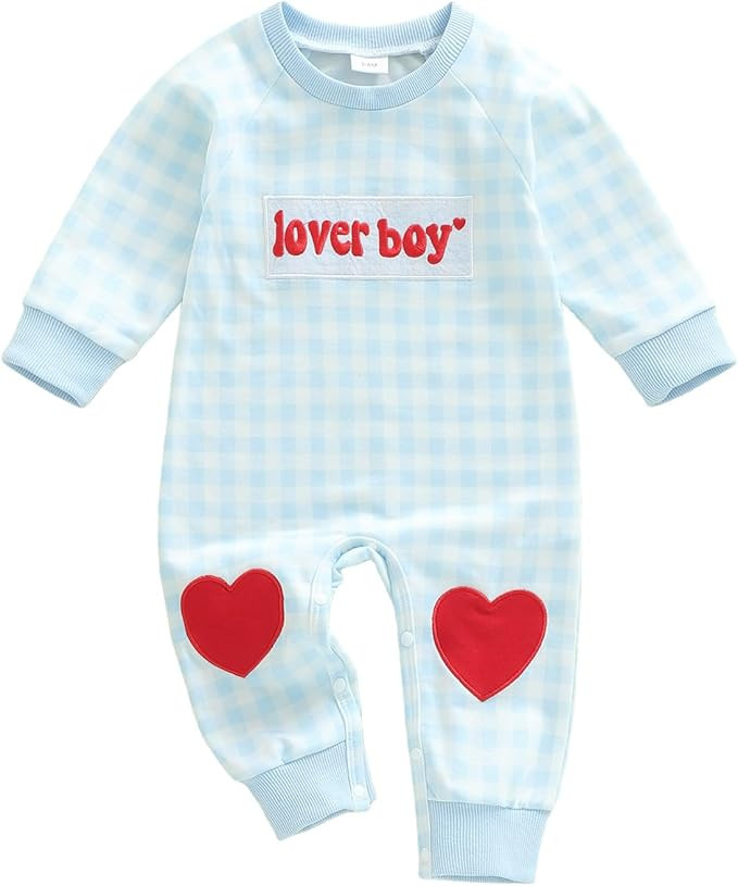 Girls Valentines Day Outfit Heart Love Romper Pink Striped Jumpsuit Cute Newborn Baby Girl Clothe... | Amazon (US)