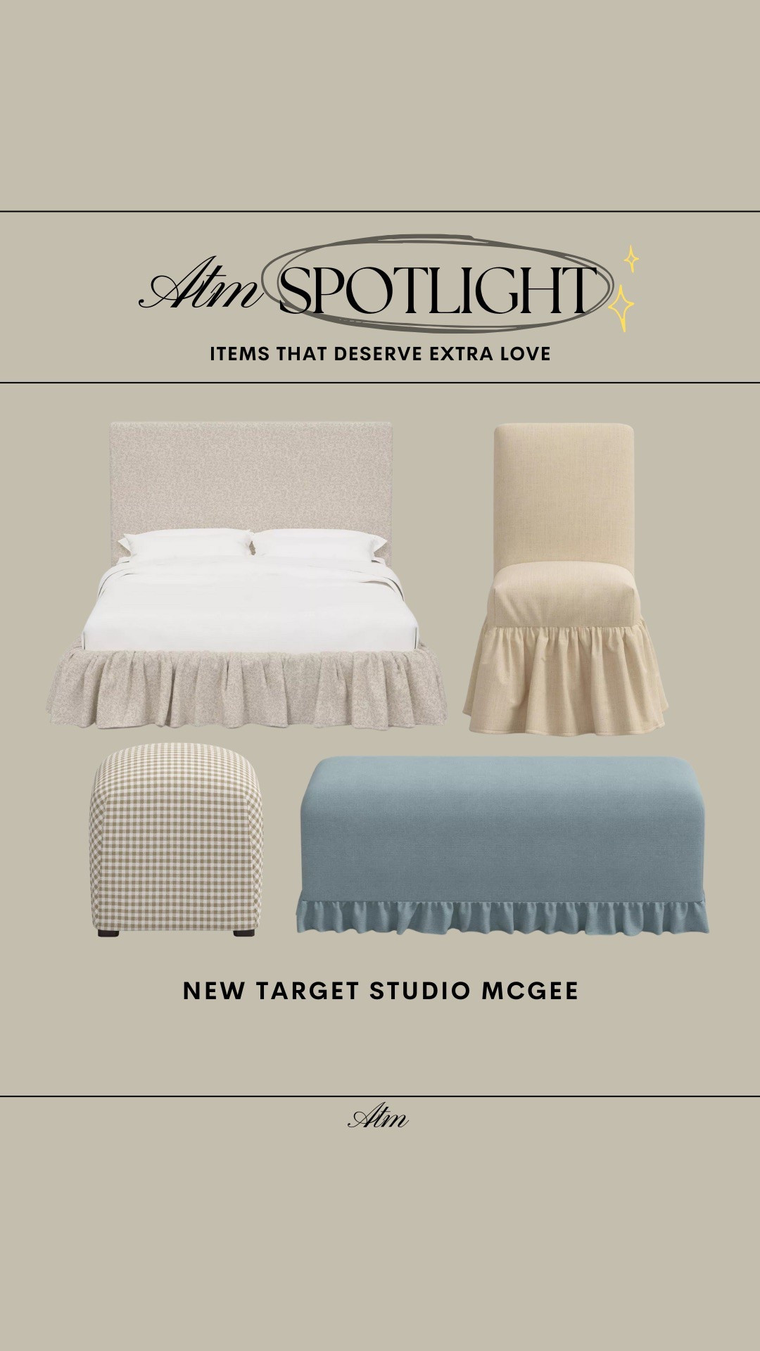 ATM Spotlight - NEW Studio McGee items at Target!

studio mcgee, target home, target furniture, look for less, ruffled furniture, ruffled dining chairs, ruffled bed frame

#LTKStyleTip #LTKHome #LTKSeasonal