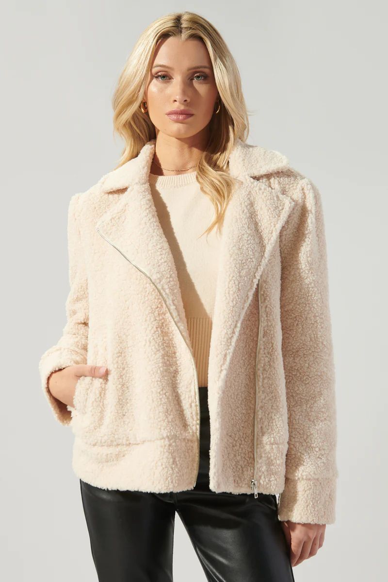 Rowan Faux Sherpa Moto Jacket | Sugarlips