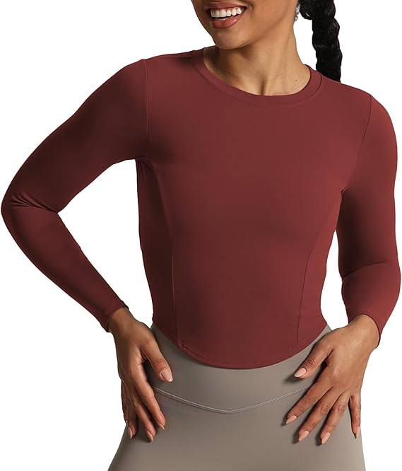 Aoxjox Long Sleeve T-Shirt for Women GEO Seamlines Padded Curve Longline Workout Crop Top | Amazon (US)