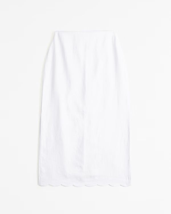 Women's Premium Linen Scallop-Hem Midi Skirt | Women's Bottoms | Abercrombie.com | Abercrombie & Fitch (US)