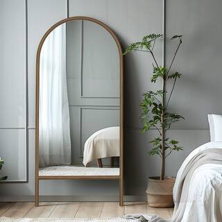 Brown 31 in. W x 71 in. H Solid Wood Full Length Mirror Arch Accent Wall Mirror Novelty Cheval Mirror | The Home Depot