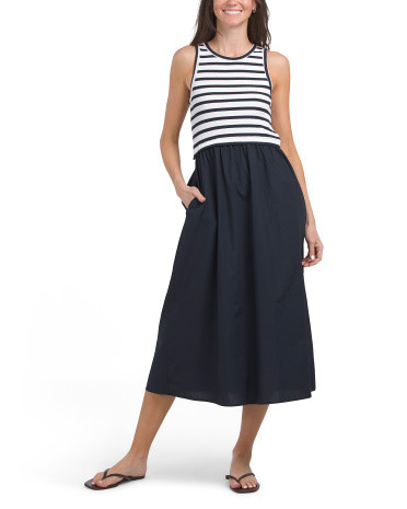 Stripe Ribbed Knit Mixed Media Midi Dress | TJ Maxx