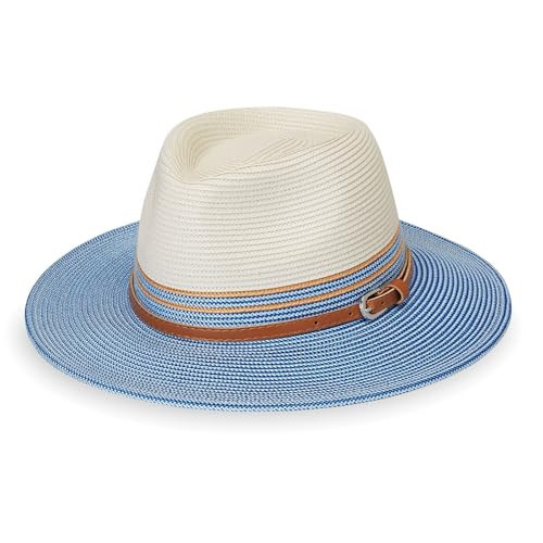 Wallaroo Hat Company Women’s Petite Kristy Fedora – UPF 50+ Sun Protection, Wide Brim, Packable Design, Adjustable Sizing for Smaller Crown Sizes – Sun-Safe Hat for Travel and Everyday (Ivory/Blue) | Amazon (US)