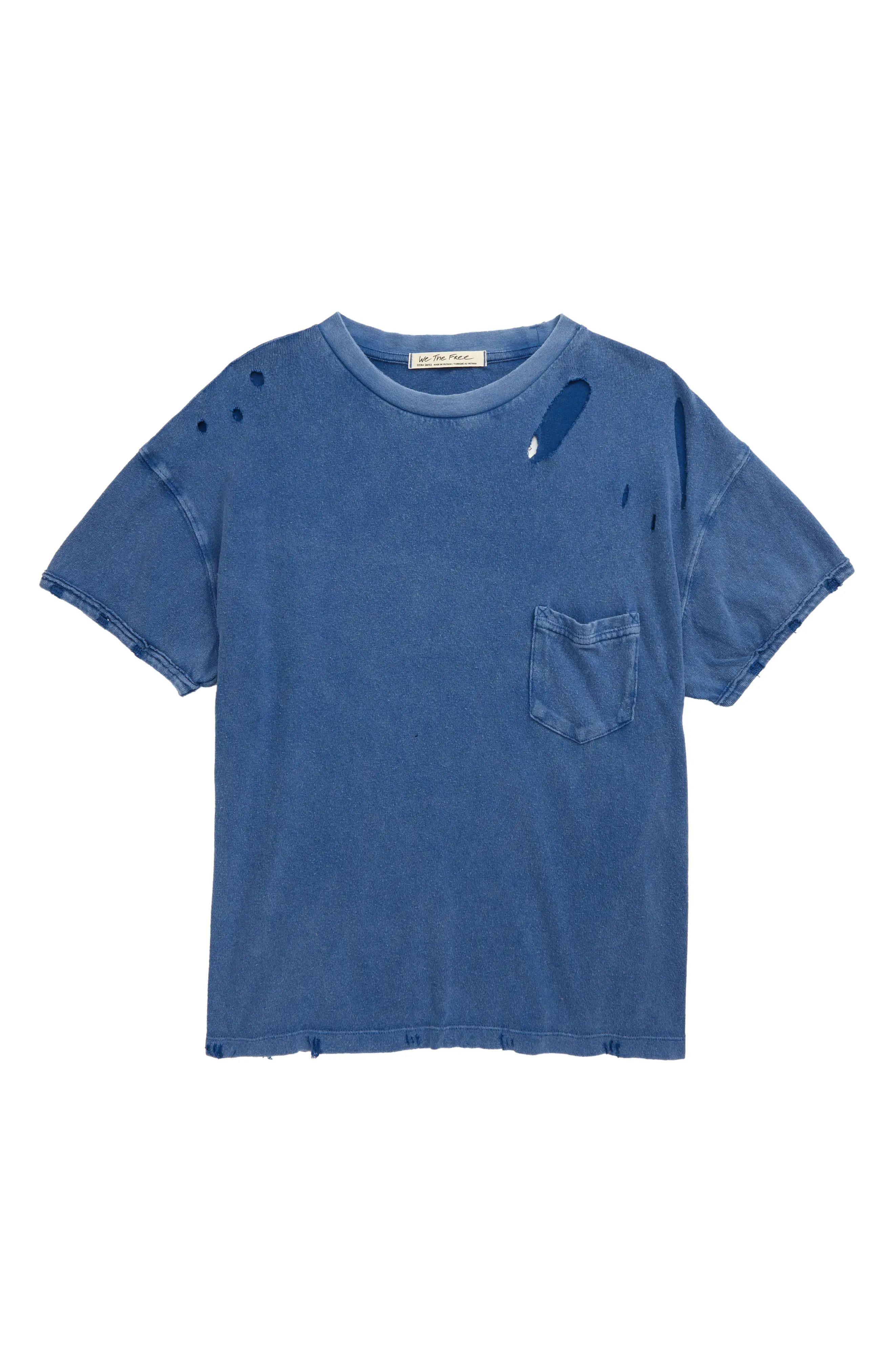 Women's Free People Rubi Ripped Pocket T-Shirt, Size Medium - Blue | Nordstrom