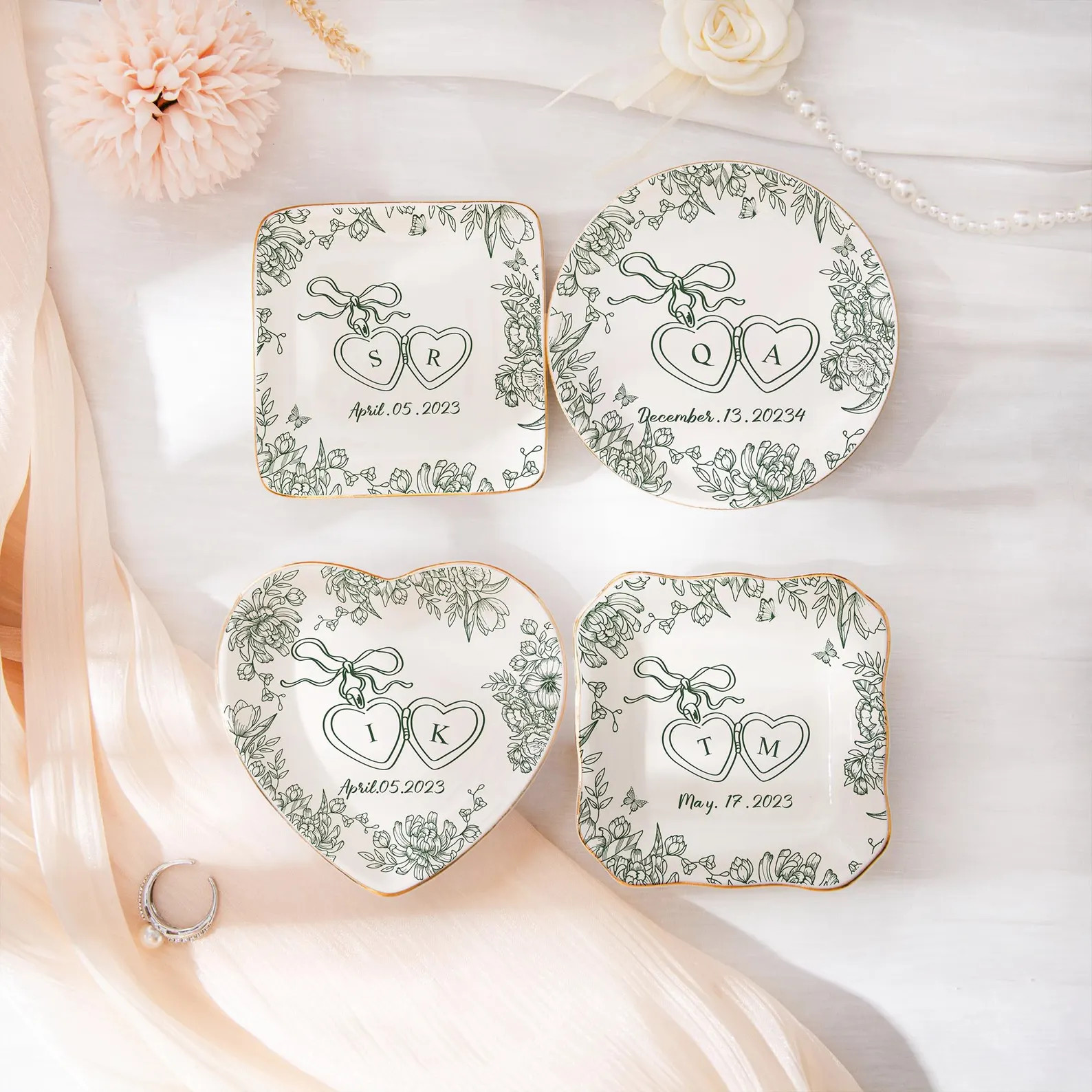 Personalized Locked Ring Dish, Wedding Gift for Couple, Toile De Jouy Jewelry Dish, Sentimental G... | Etsy (US)