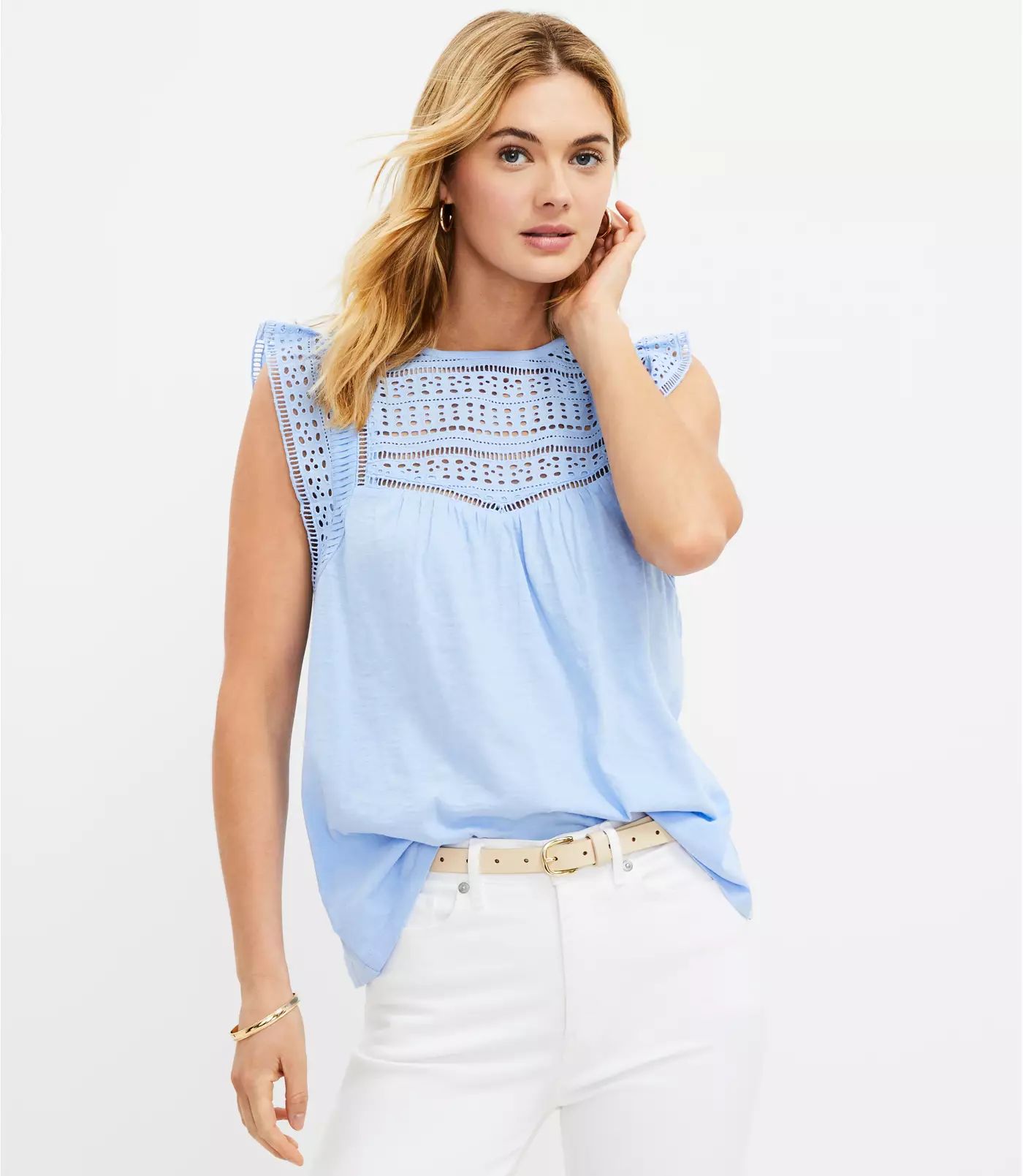 Eyelet Cap Sleeve Top | LOFT | LOFT