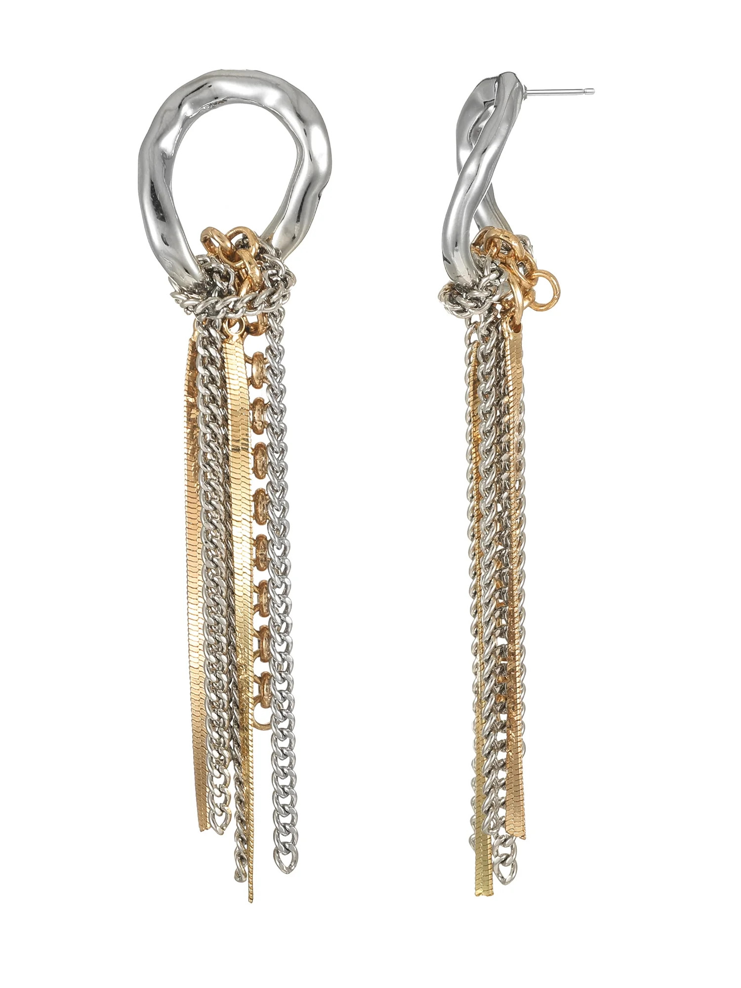 No Boundaries Gold-Tone and Silver-Tone Mixed Metal Tassel Chain Drop Earrings, 1-Pair, Women’s | Walmart (US)