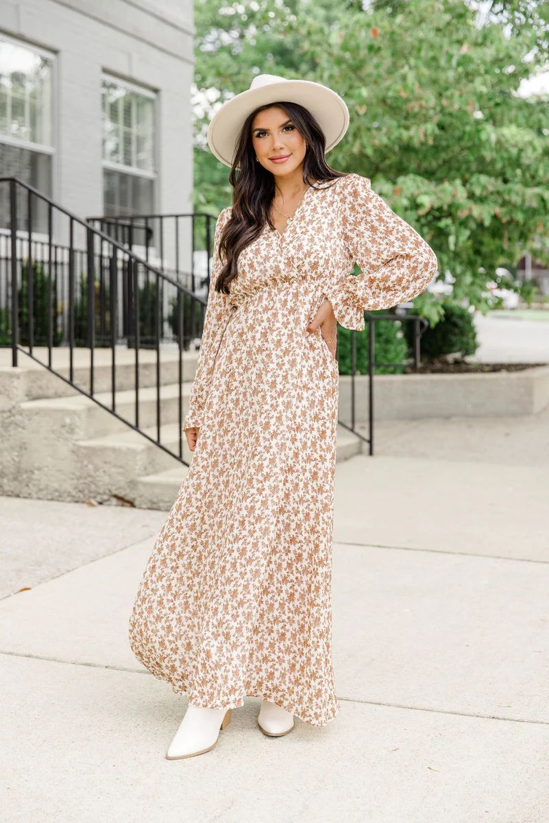 Beautifully You Ivory and Brown Floral Maxi Dress | Pink Lily