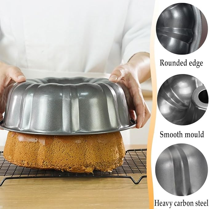 Cake Pans, 9.5'' 10'' Non-Stick Fluted Cake Pan, Heavy Duty Carbon Steel Tube Pan Baking Mold, Pe... | Amazon (CA)