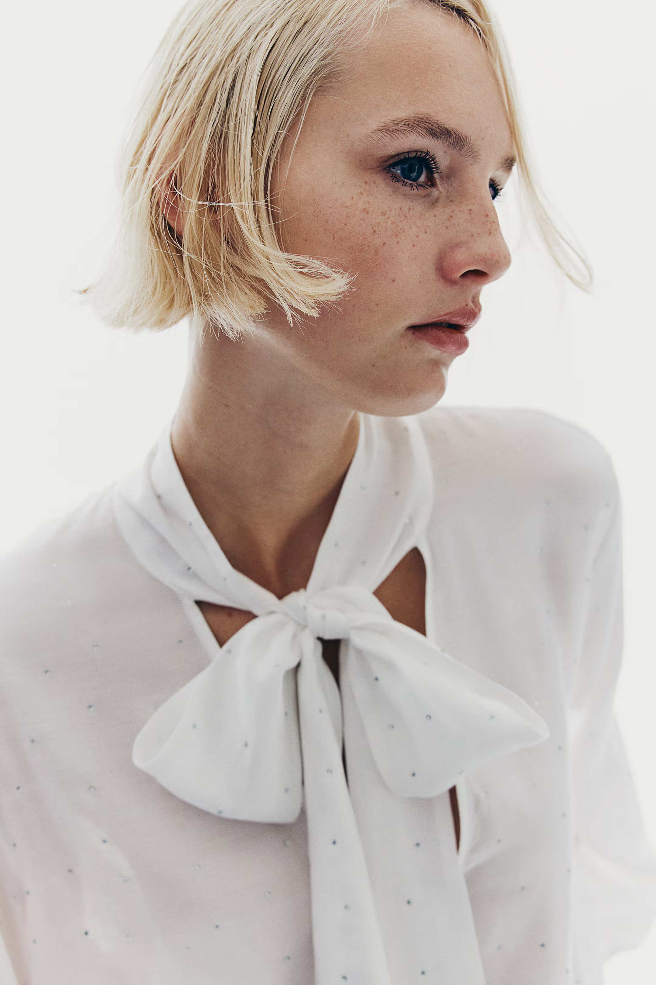 Rhinestone-Embellished Tie-Neck Blouse | H&M (US + CA)