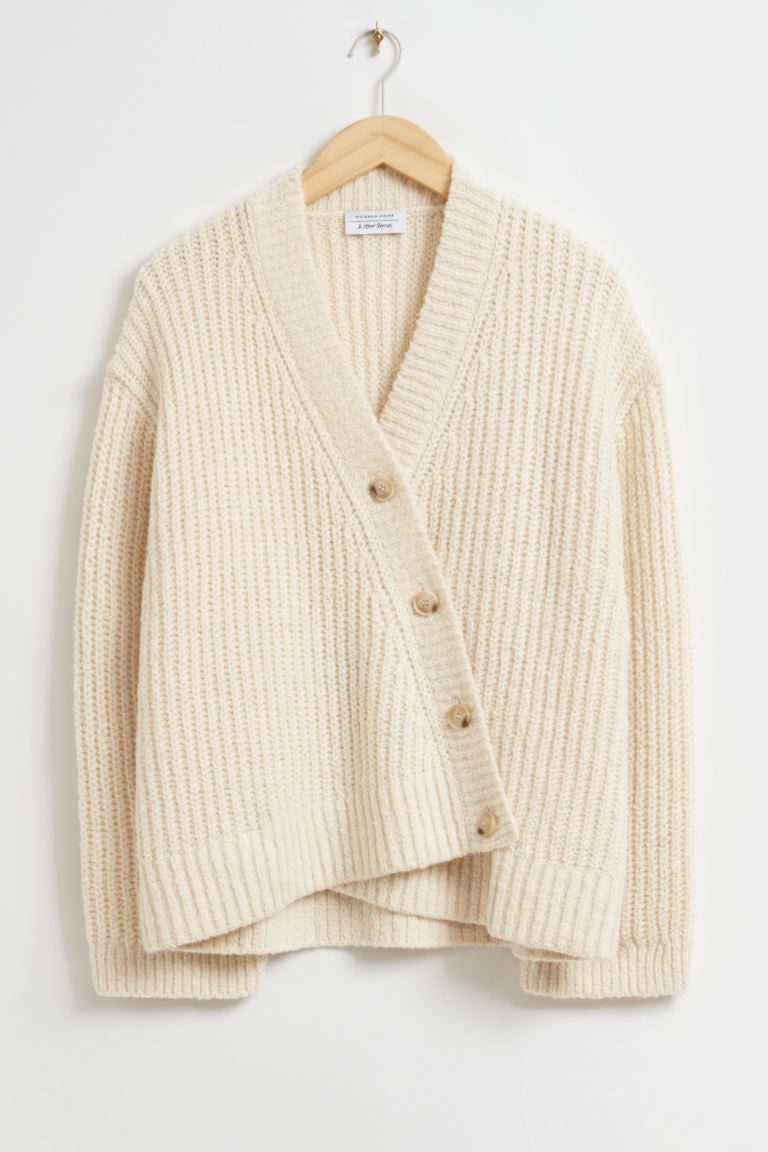 Relaxed Asymmetric Buttoned Cardigan | H&M (UK, MY, IN, SG, PH, TW, HK)