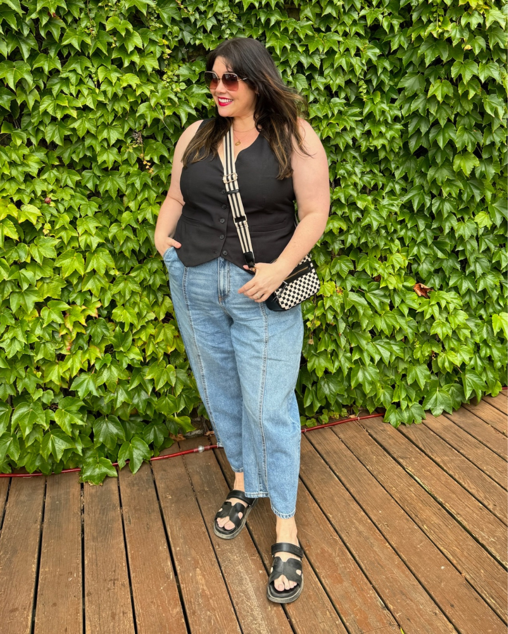 Plus size black vest with barrel jeans! Love pairing a vest with some jeans, and trying to get on this barrel jean trend. What do you think? 

#LTKPlusSize