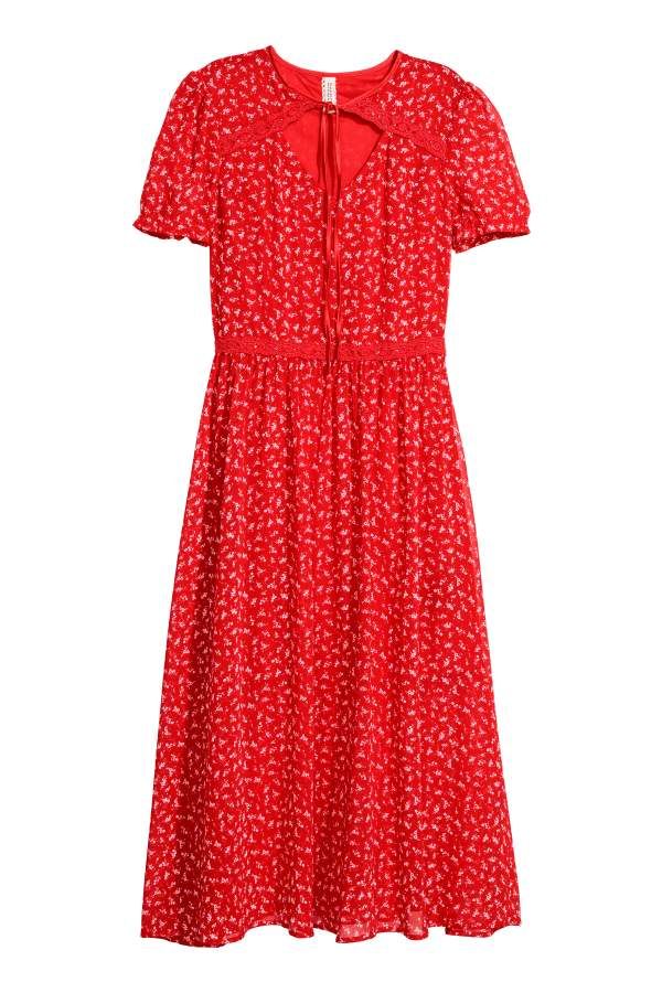H & M - Puff-sleeved Dress - Red/floral - Women | H&M (US + CA)