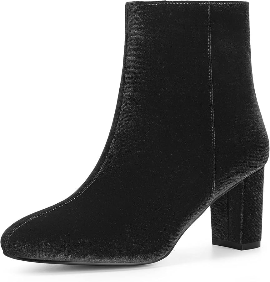 Perphy Faux Velvet Round Toe Chunky Heels Ankle Boots for Women | Amazon (US)