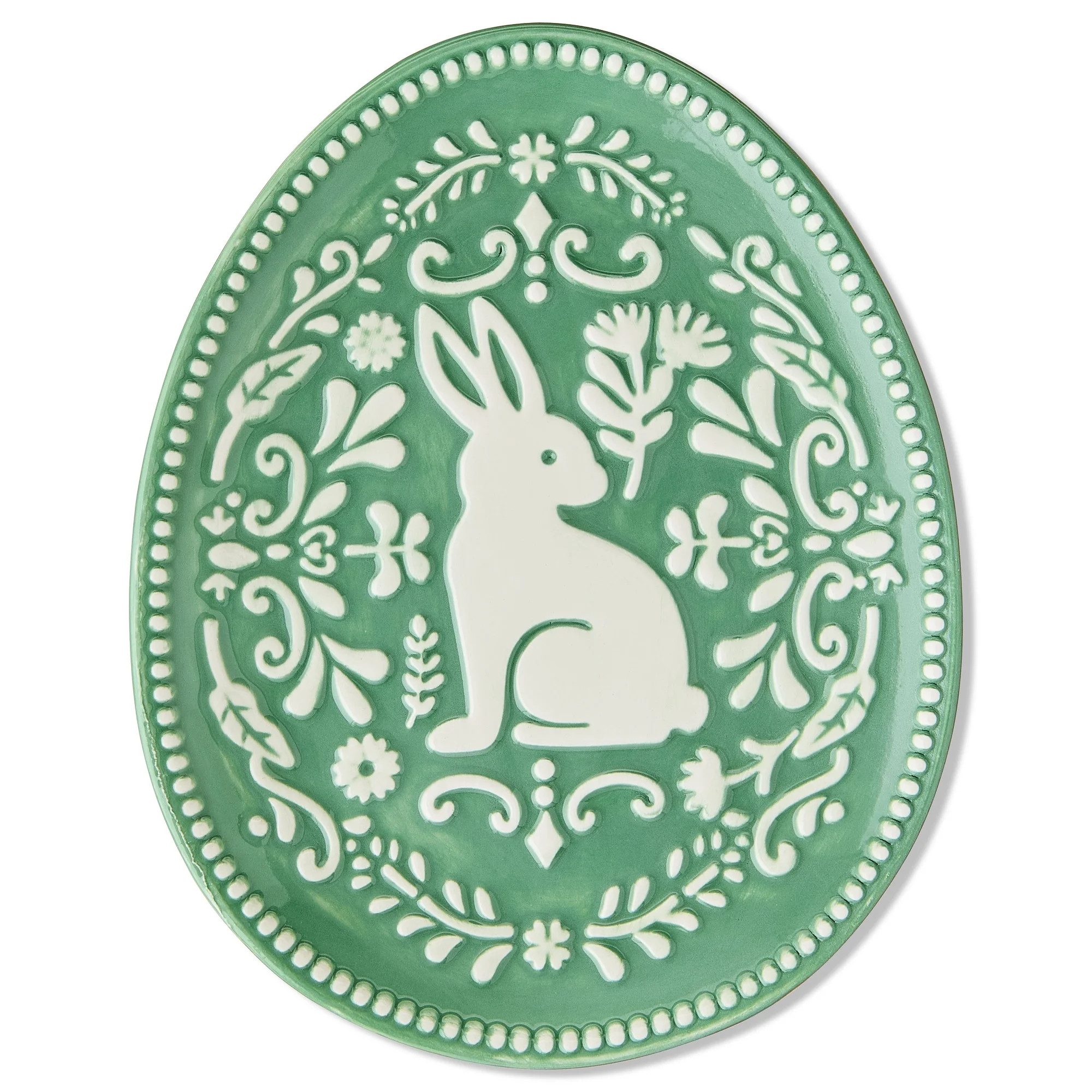 Dolomite Oval Bunny Plate Decoration, Green and White, 6.5" x 8", Easter by Way To Celebrate | Walmart (US)