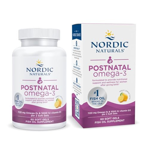 Nordic Naturals Postnatal Omega-3, Lemon - 60 Soft Gels - 1120 Total Omega-3 + 1000 IU Vitamin D3 - Formulated for New Moms; Supports Optimal Wellness, Positive Mood, Healthy Metabolism - 30 Servings | Amazon (US)
