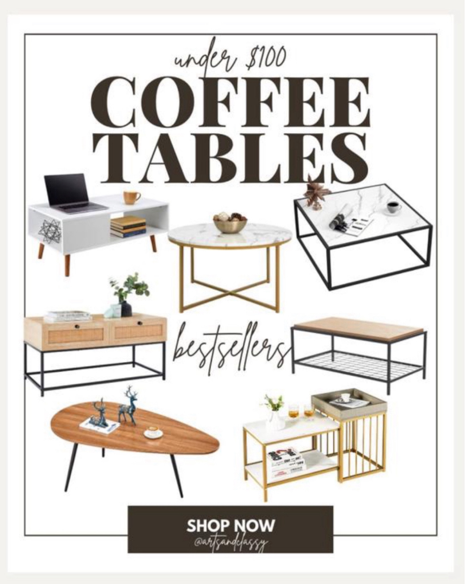 Upgrade your living space without breaking the bank with our selection of budget-friendly coffee tables. From rustic-style pieces to modern designs, we have 10 chic coffee tables that are sure to create a stunning focal point in your home. All these pieces are under $100, so you can enjoy quality furniture without breaking the bank.

Amazon Home
Amazon Finds
Walmart Home
Walmart Finds
Target Home
Target Finds
Furniture Finds

#BudgetLiving #AffordableFurniture #CoffeeTableGoals #BohoStyle #Under100 #LivingRoomUpgrade #LessIsMore #CheapChic #FurnitureFinds #RusticStyle #DesignerOnABudget #WalletFriendlyFurniture #PinterestFinds #InteriorInspiration #CoffeeTableFlip#LTKunder100 

#LTKHome #LTKSaleAlert #LTKFindsUnder100