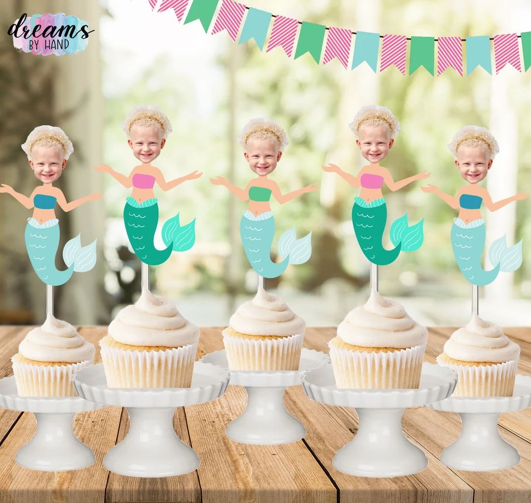 Mermaid Face Cupcake Toppers, Under the Sea Birthday Party, Little Mermaid Party, Photo Face Cuto... | Etsy (US)