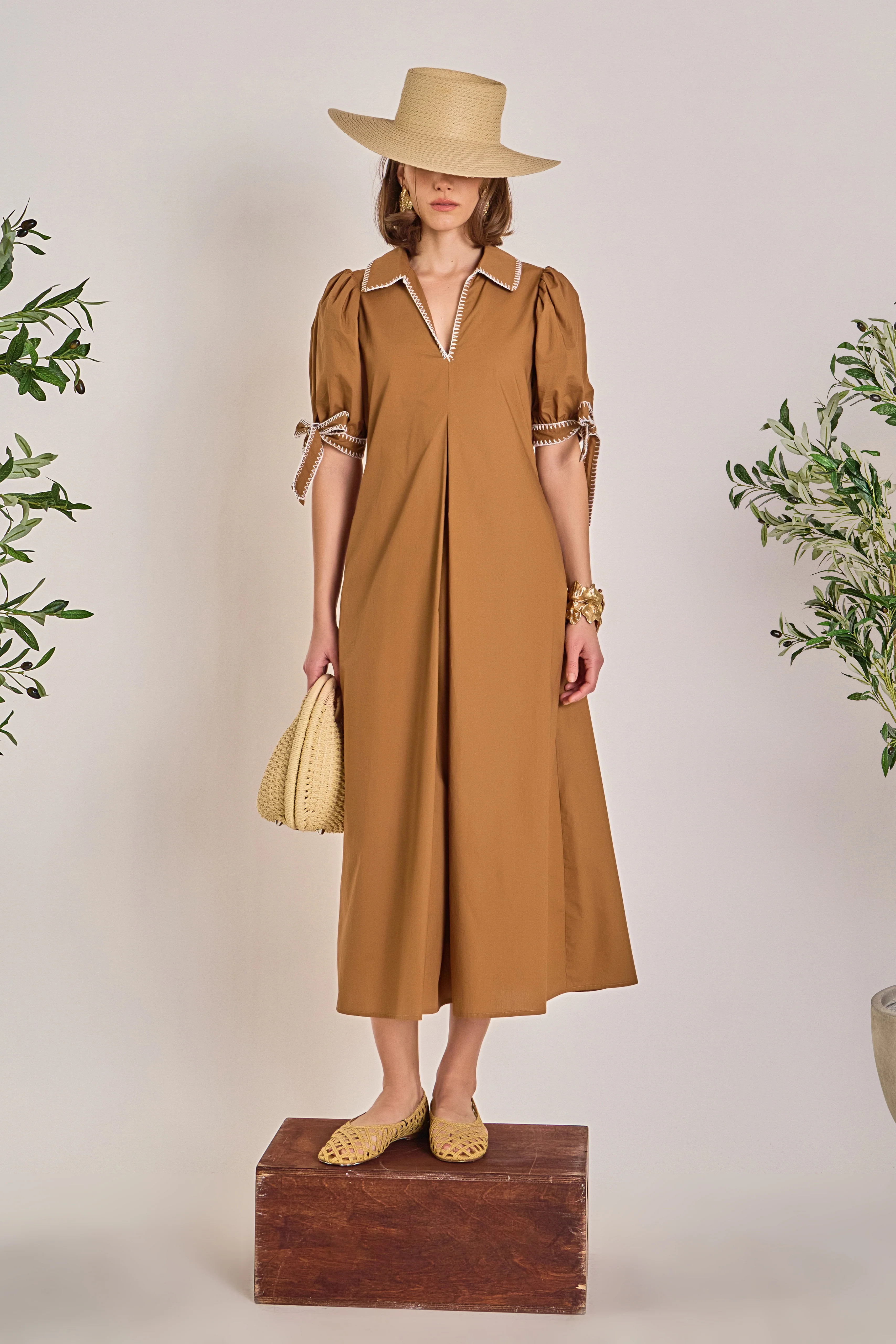 Stitch Detailed Midi Dress | English Factory