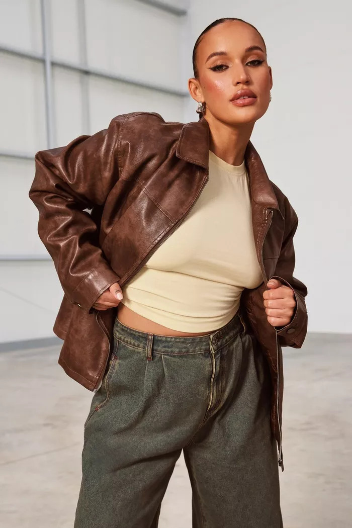 Plus Vintage Look Collar Zip Up Jacket | boohoo (US & Canada)