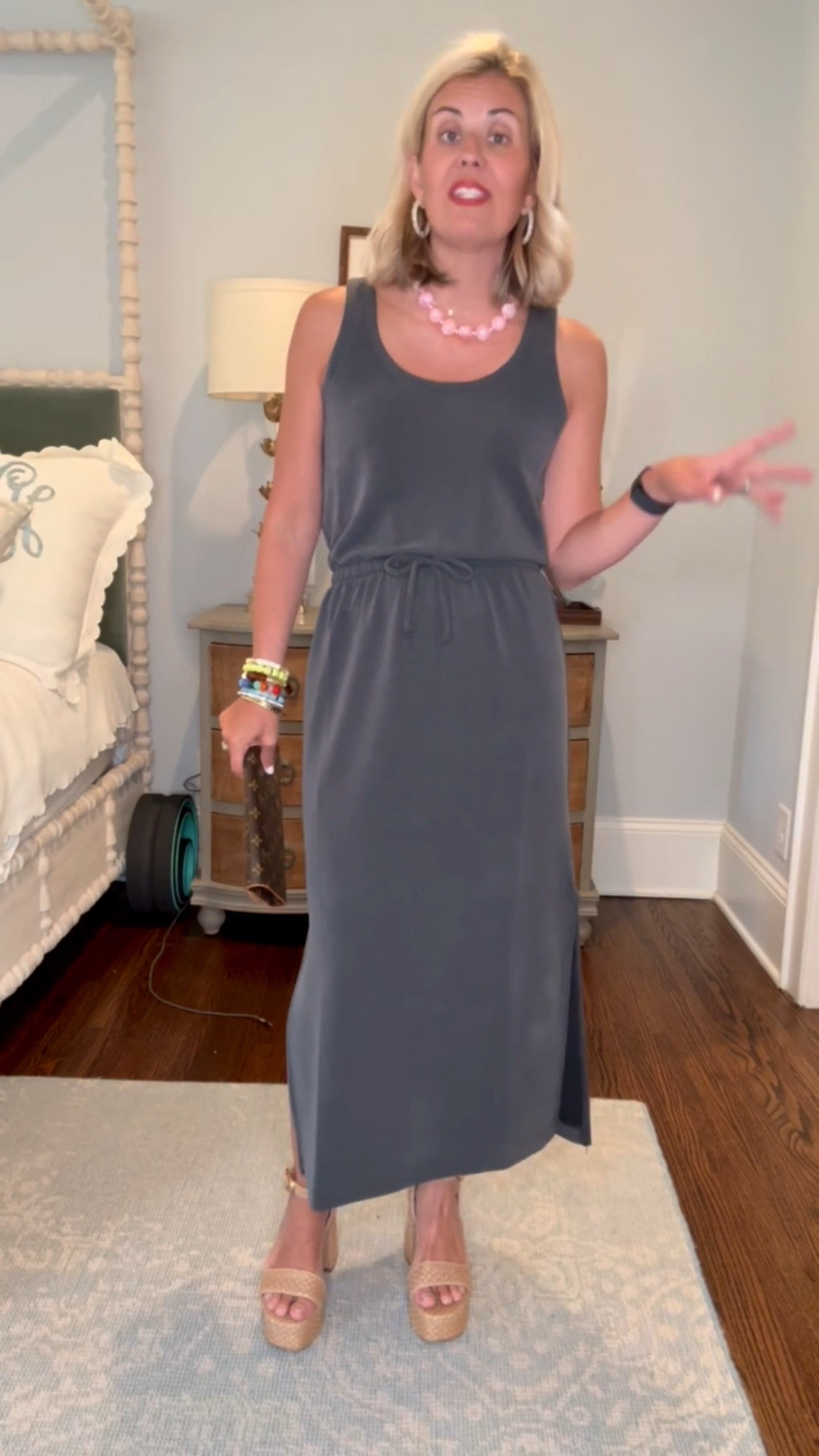 The Spanx Air Essentials is so good and I’m already dreaming of all the ways I’m going to style this drawstring maxi! I’m in an xs so definitely size down if between sizes. 
.
@spanx #spanxpartner

Sizing:
Tie-Waist Maxi Dress - small
Boatneck Tank - xs
Drawstring Maxi Dress - xs
Button Down - xs
Shorts - small
Wide Leg Pant - small petite

#LTKdayinmylife #LTKOver40 #LTKmomlife