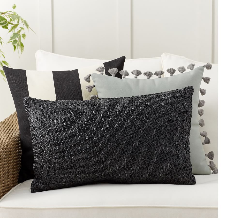 Simple Stripes Black Indoor/Outdoor Pillow Set | Pottery Barn (US)