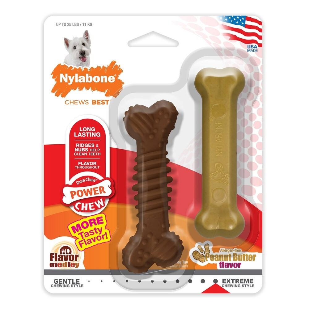 Nylabone Power Chew Peanut Butter and Textured Dog Chew Toy 2 pack Regular | Bed Bath & Beyond