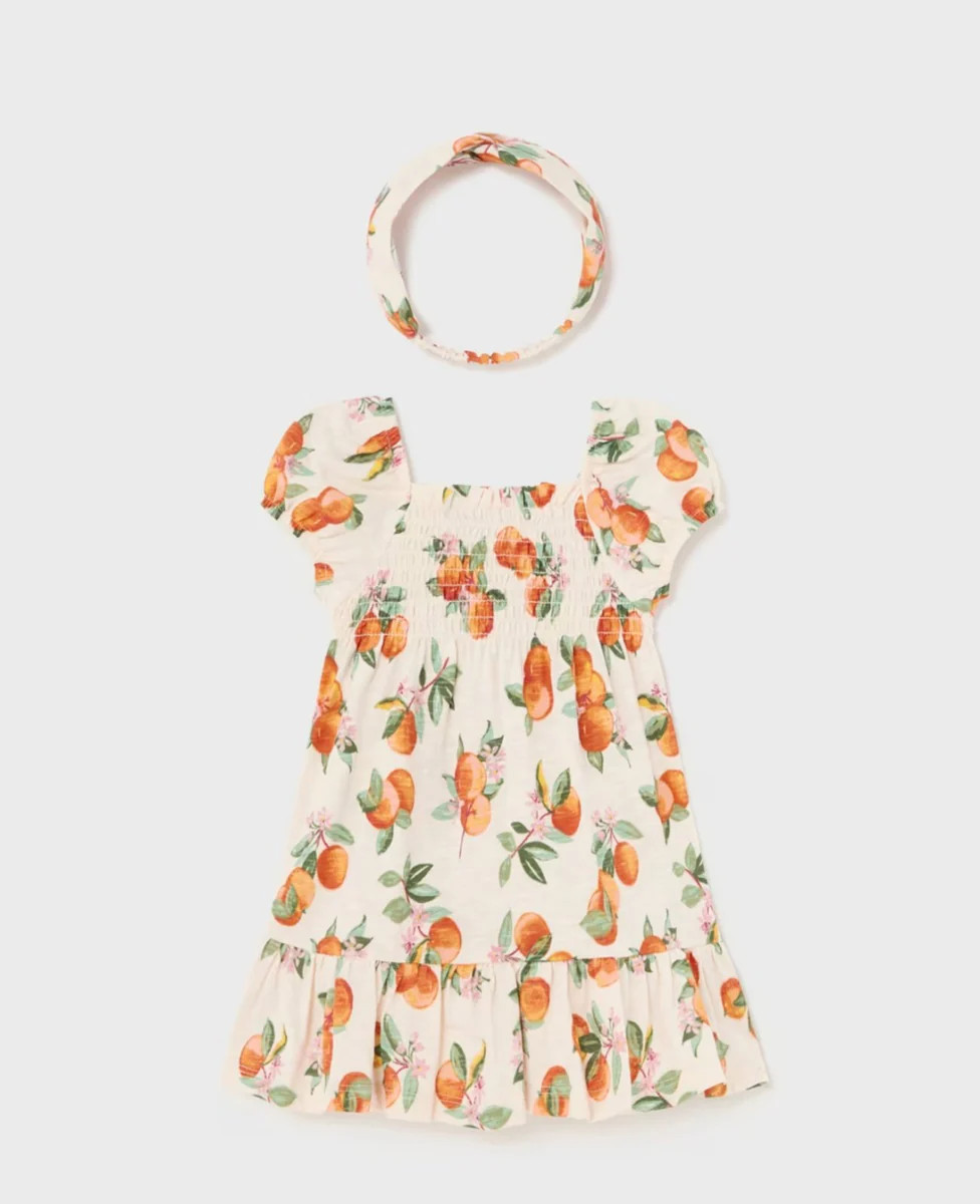 Mayoral Baby & Toddler Girls Tangerine Print Dress and Headband | HoneyPie Kids Children's Clothing Boutique