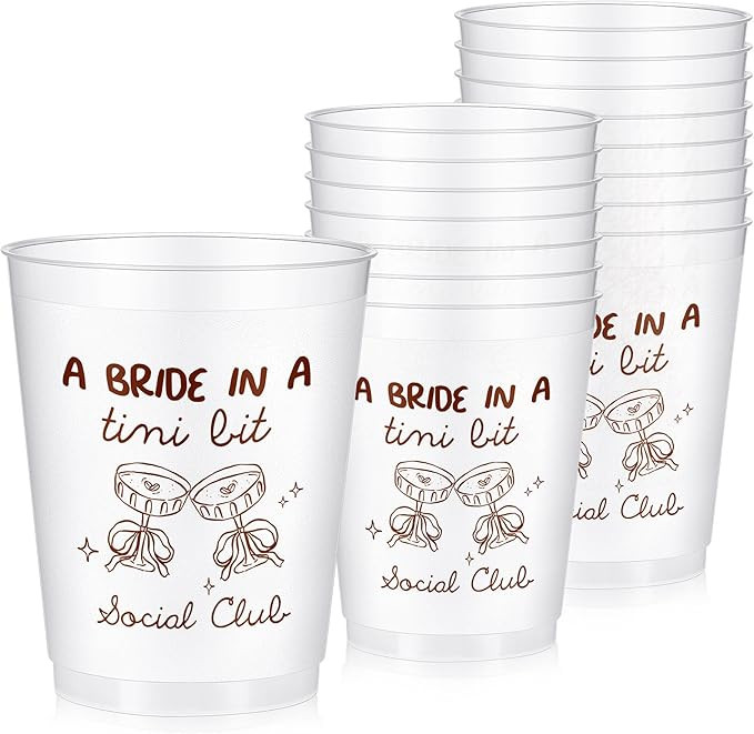 Baderke 16 Bachelorette Party Cups a Bride in a Tini Bit Clear Frosted Plastic Cute Bach Party Dr... | Amazon (US)