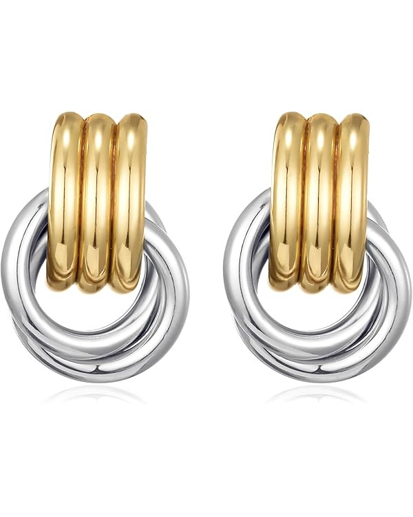 14K Gold Knot Earrings for Women Gold Silver Earrings Heart Link Drop Dangle Earring Chunky Gold ... | Amazon (US)