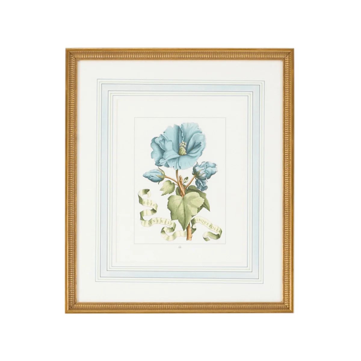 Blue Flowers with Ribbon Artwork in Gold Frame I | The Well Appointed House, LLC