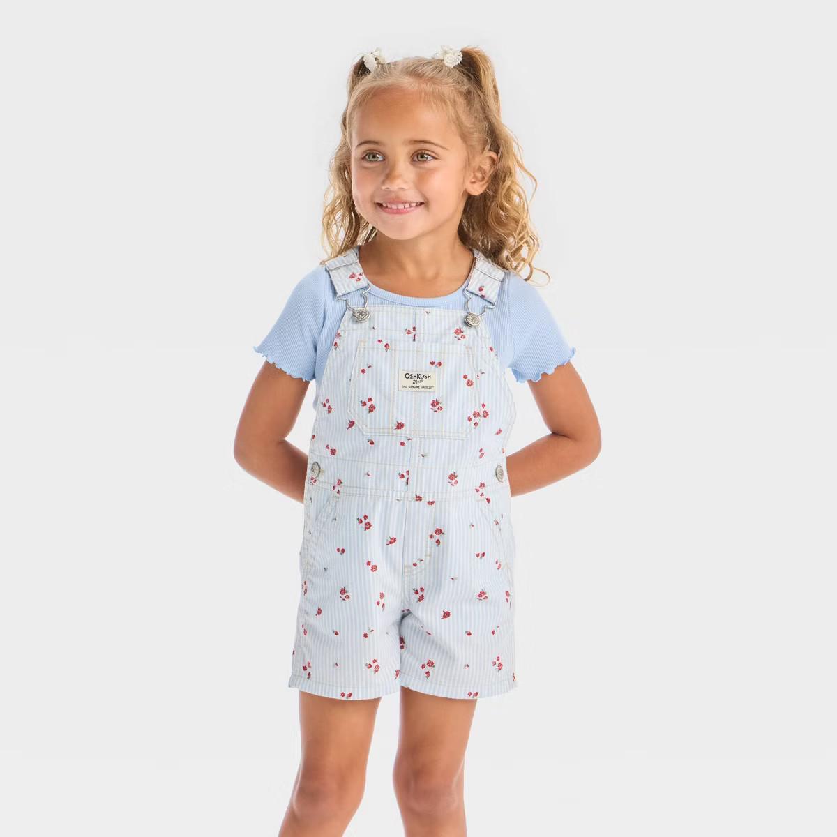 OshKosh B'gosh Toddler Girls' Railroad Striped Shortalls - Blue | Target