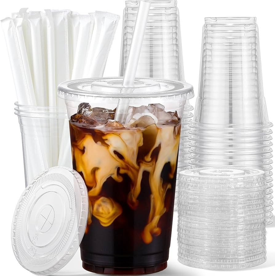 AOZITA 25 Pack - 16 oz Plastic Cups with Lids and Straws, Clear Iced Coffee Cups with Lids, Dispo... | Amazon (US)