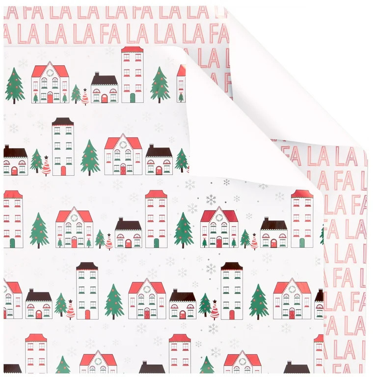 Multicolor Foil Houses and Fa La La Christmas Wrapping Paper, 50 sq ft, 2 Rolls, by Holiday Time ... | Walmart (US)