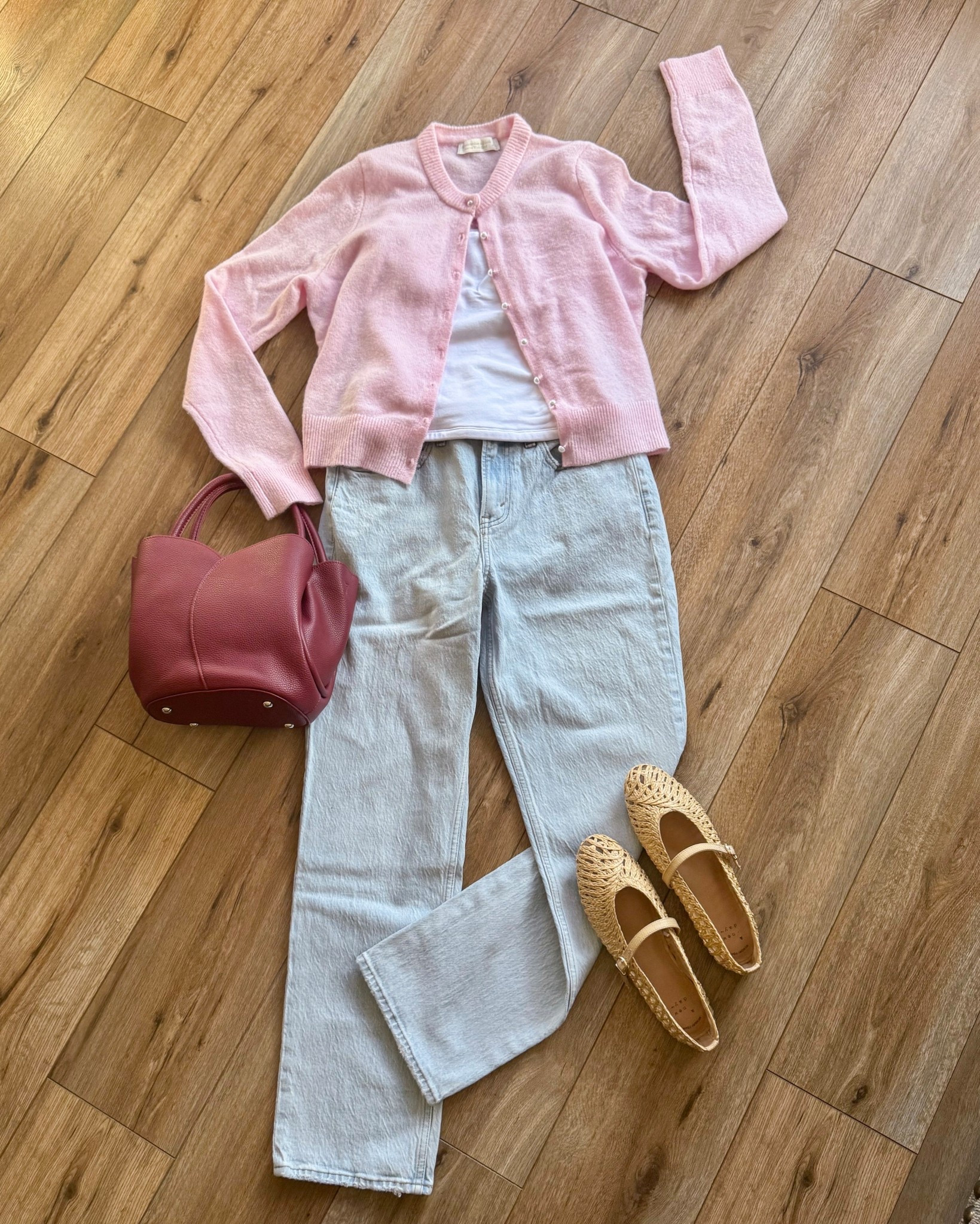 valentine’s day outfit. pink cardigan. light wash jeans. woven flats. 

#LTKootd #LTKSeasonal #LTKSaleAlert