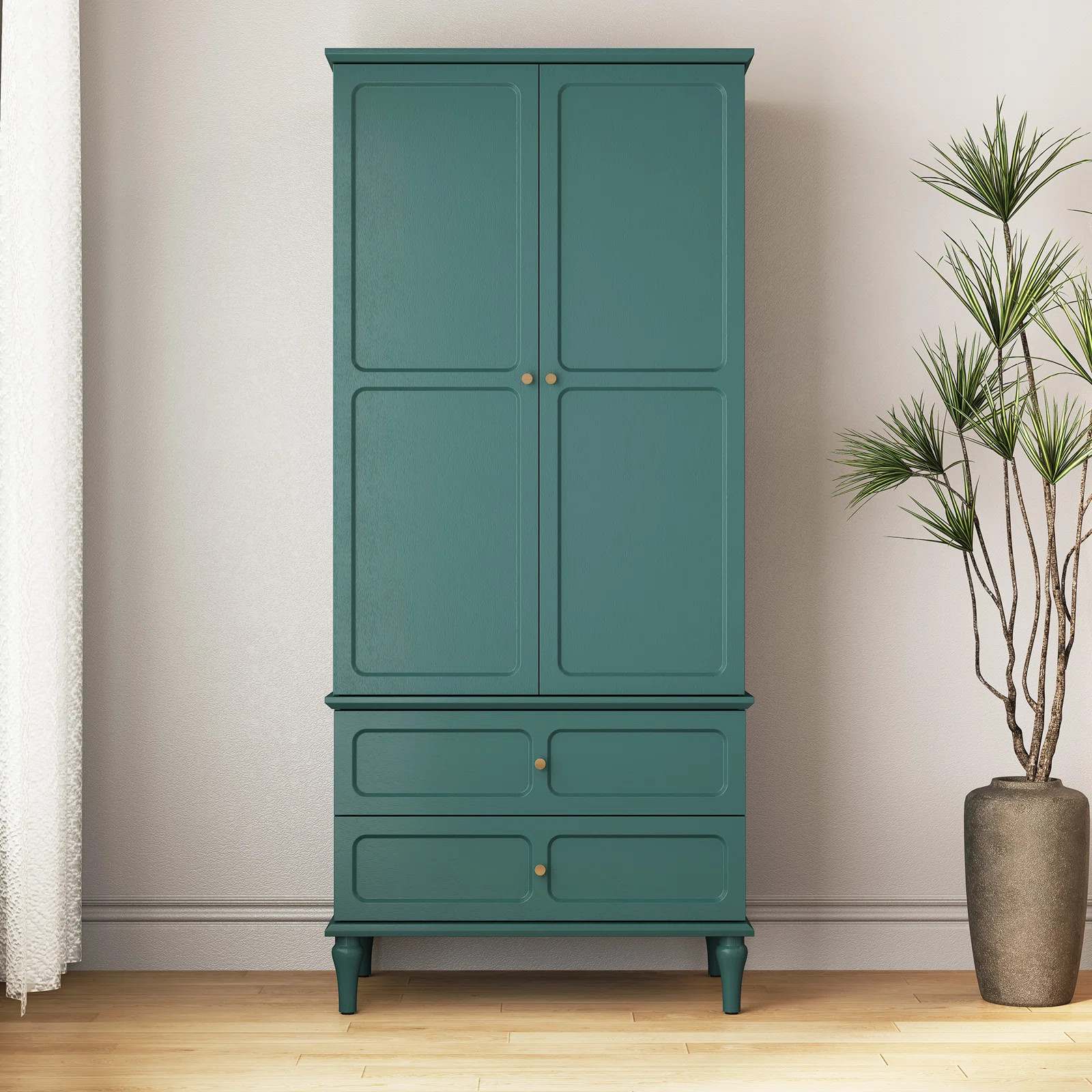 70.86" Mid-Century Style Freestanding Wooden Wardrobe with 2 Drawers | Wayfair North America