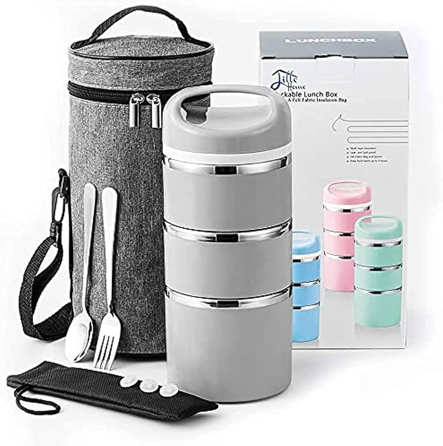 Lille Home Stackable Stainless Steel Thermal Compartment Lunch/Snack Box, 3-Tier Insulated Bento/... | Amazon (US)