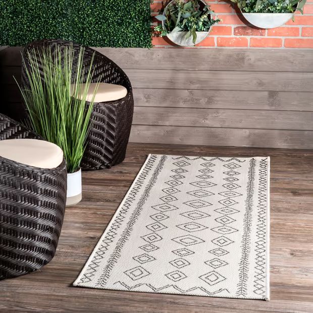 Ivory Moroccan Diamonds Indoor/Outdoor Area Rug | Rugs USA