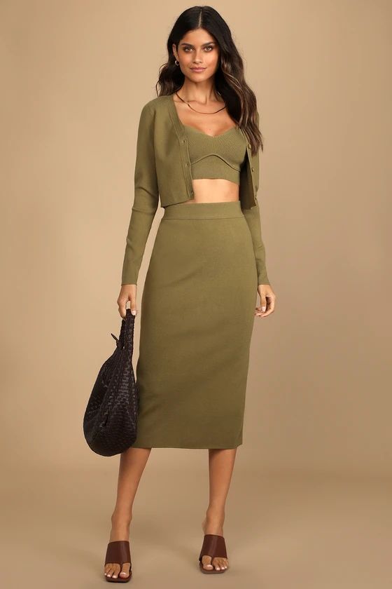 Everything Nice Olive Green Knit Three-Piece Sweater Dress | Lulus (US)
