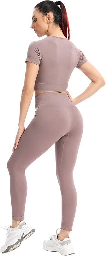 PINKSAVIOR Workout Sets for Women Two Piece Outfits Seamless High Waist Leggings Yoga Crop Tops A... | Amazon (US)