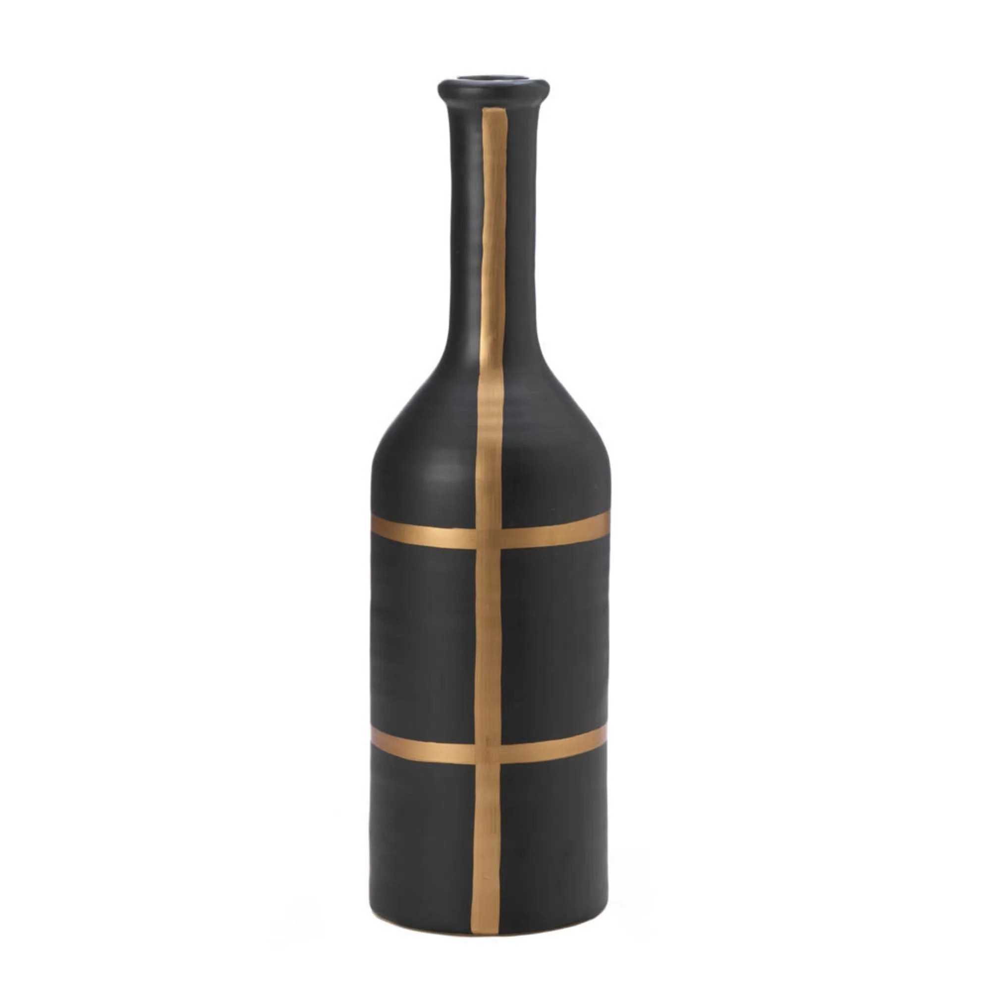20" Black and Gold Contemporary Striped Bottle Vase | Walmart (US)