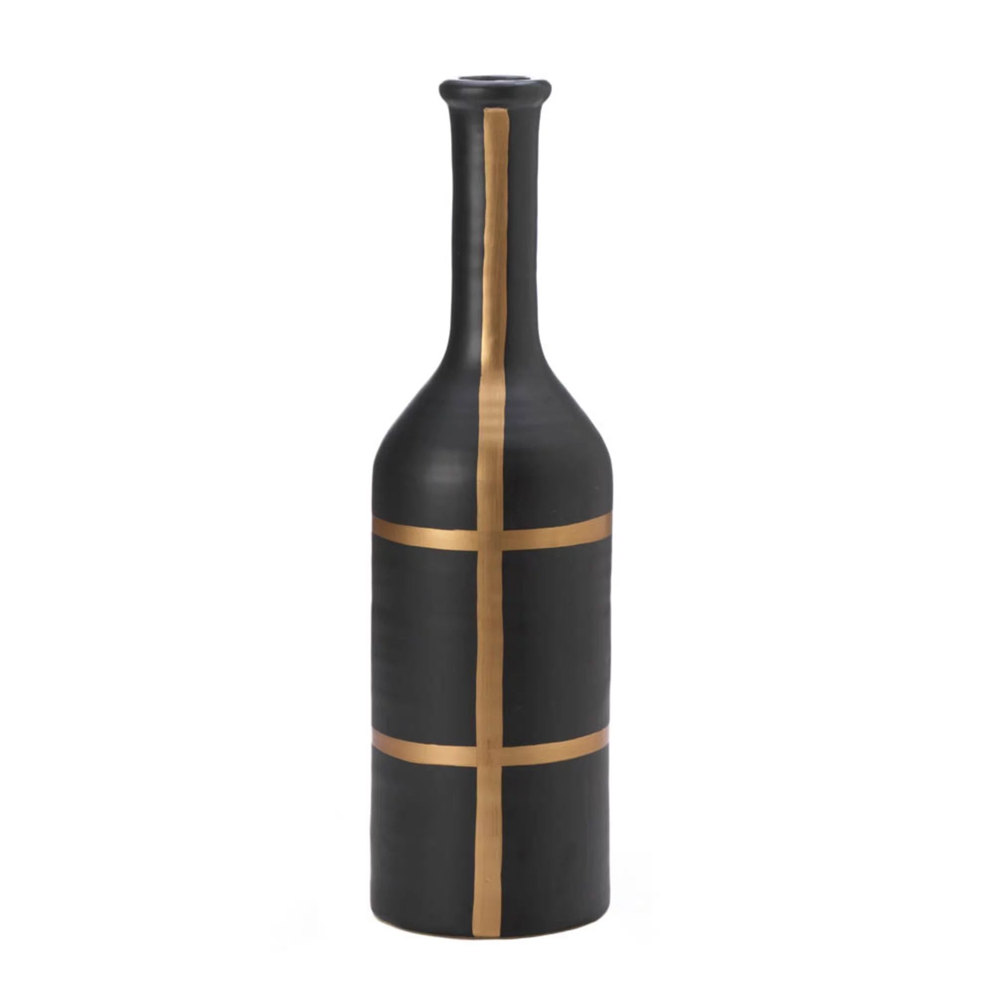 20" Black and Gold Contemporary Striped Bottle Vase | Walmart (US)