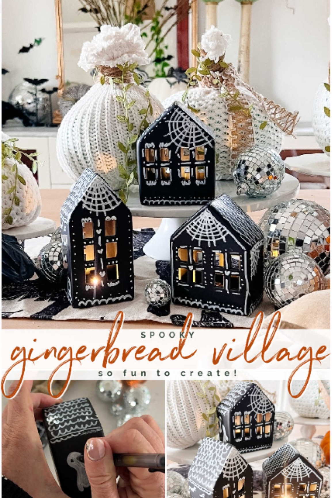 DIY Halloween Gingerbread Village. Make a DIY Spooky Gingerbread Village by painting small houses black and adding spooky touches like webs and ghosts for a fun Halloween twist!

#LTKSeasonal #LTKHoliday #LTKHalloween