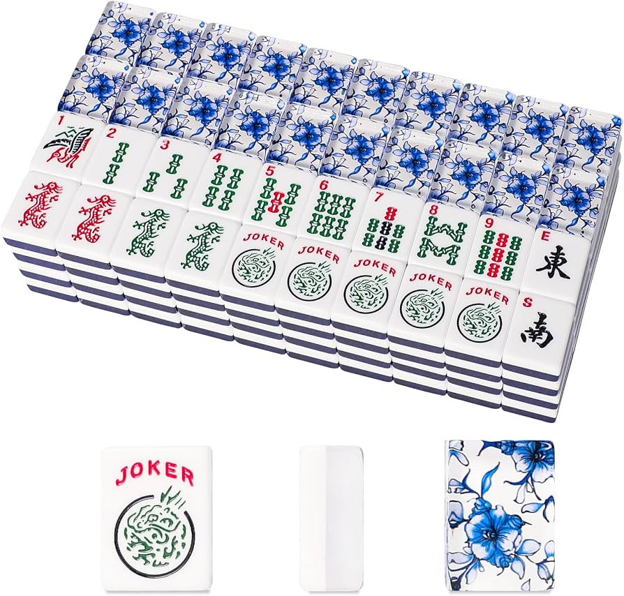Set of American Mahjong Tiles, 166 Quality Acrylic Mahjongg Tiles with Blue Prints(1.2\u201d,Tile... | Amazon (US)