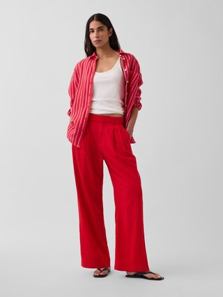 365 High Rise Linen-Blend Trousers | Gap (US)